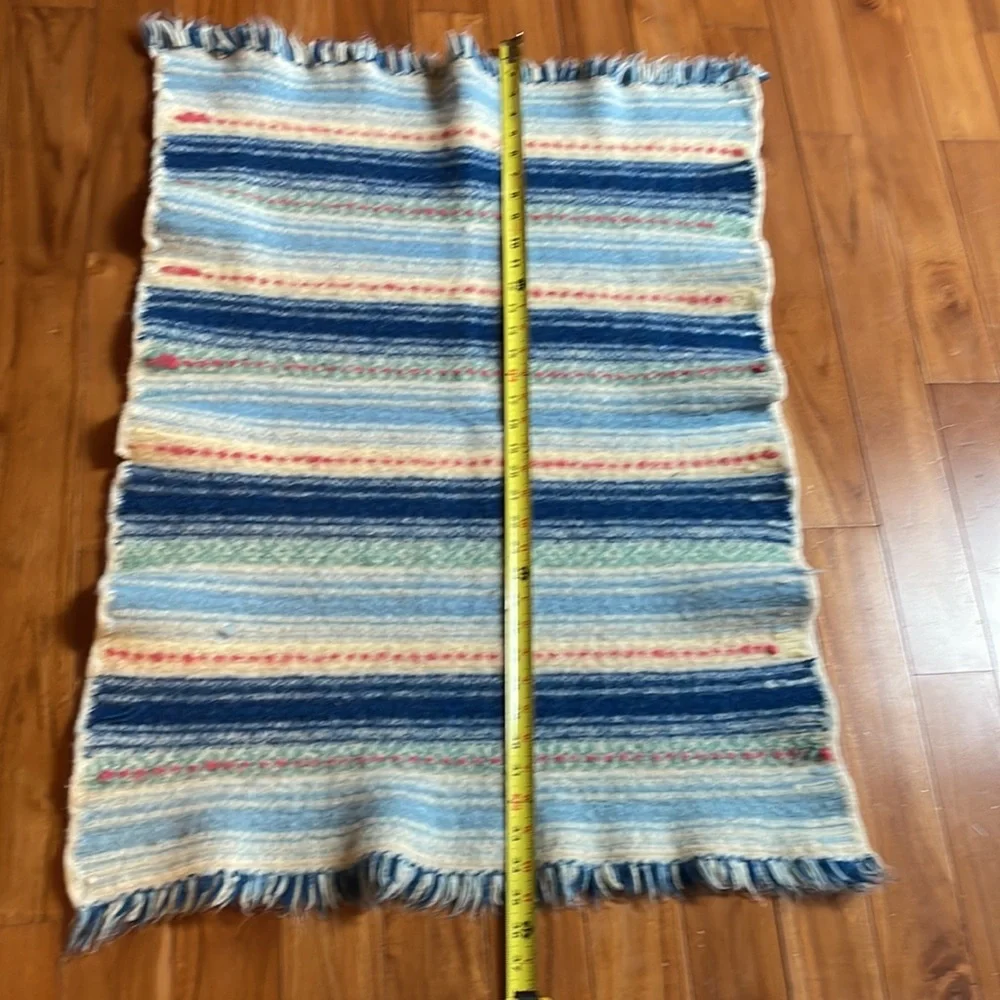 Handcrafted Striped Door Mat - Blue and Cream
